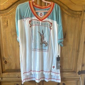 Vintage Style Graphic T-Shirt in Blue and White